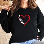 Damen Sweatshirt mit kreativem Herz- und Pfotendesign
