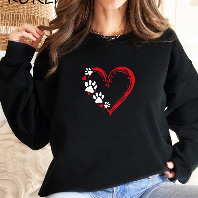 Damen Sweatshirt mit kreativem Herz- und Pfotendesign