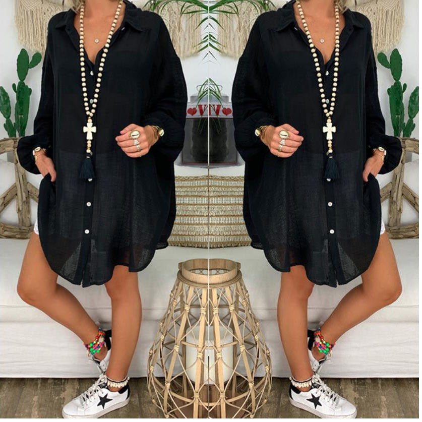 Damen nan leichte Leinen-Tunika mit Knotenfront und Lochspitzen-Shorts Drune