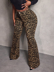 Damen elegante Schlaghose im modischen Animal-Print
