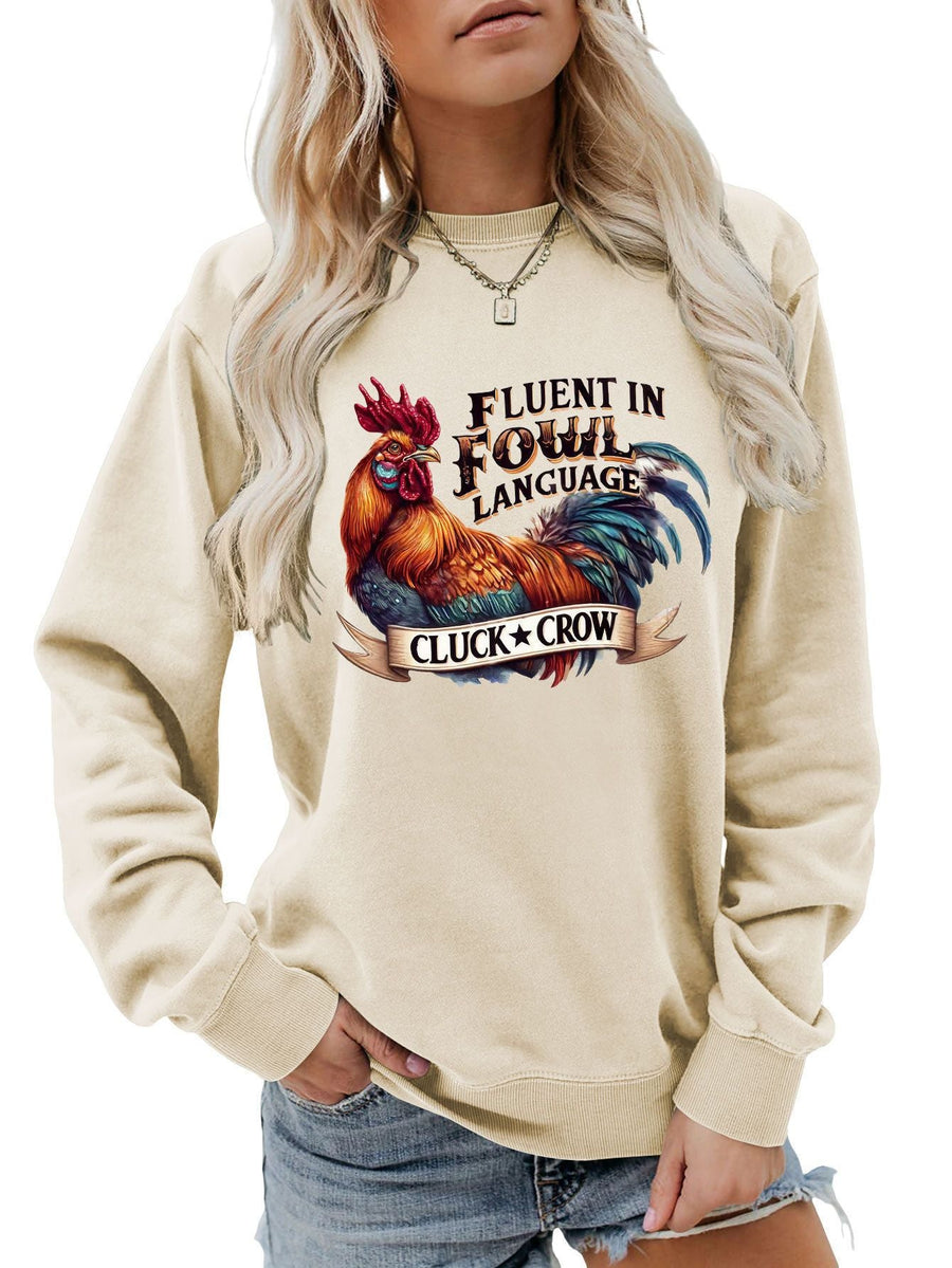 Damen Sweatshirt mit humorvollem Hühnermotiv und bequemer Passform