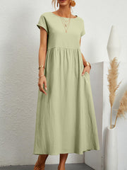 Damen Midi-Kleid mit Ballonärmeln und praktischen Taschen