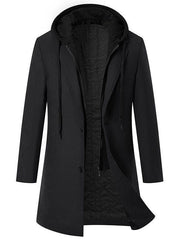 Herren eleganter Melton-Mantel mit abnehmbarer Kapuze und praktischen Taschen Aliams