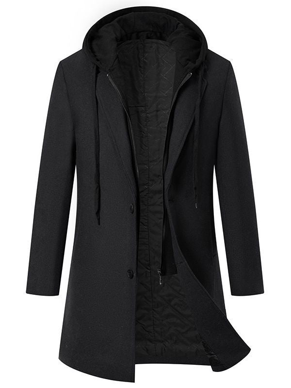 Herren eleganter Melton-Mantel mit abnehmbarer Kapuze und praktischen Taschen Aliams