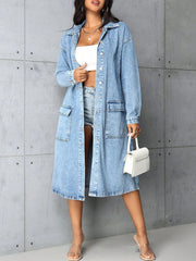Damen Jeansjacke im長 Belichtungs-Vintage-Stil mit praktischen Taschen und Knopfleiste