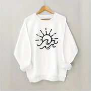 Damen Sweatshirt mit kreativem Sonnen- und Wellenmotiv