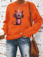 Damen Sweatshirt mit kreativem Katzenmotiv