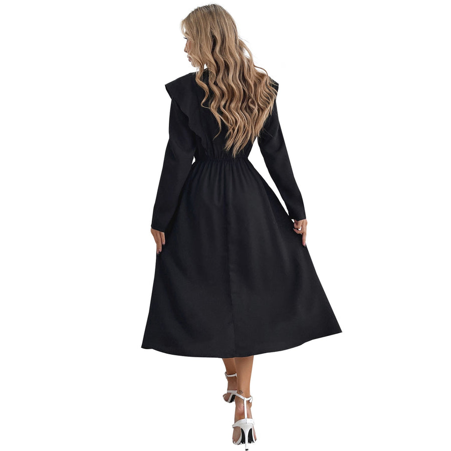 Damen elegantes Maxikleid mit Rüschendetails und elastischem Taillenbund
