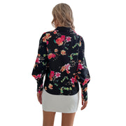 Damen elegante Bluse mit floralen Mustern und Puffärmeln
