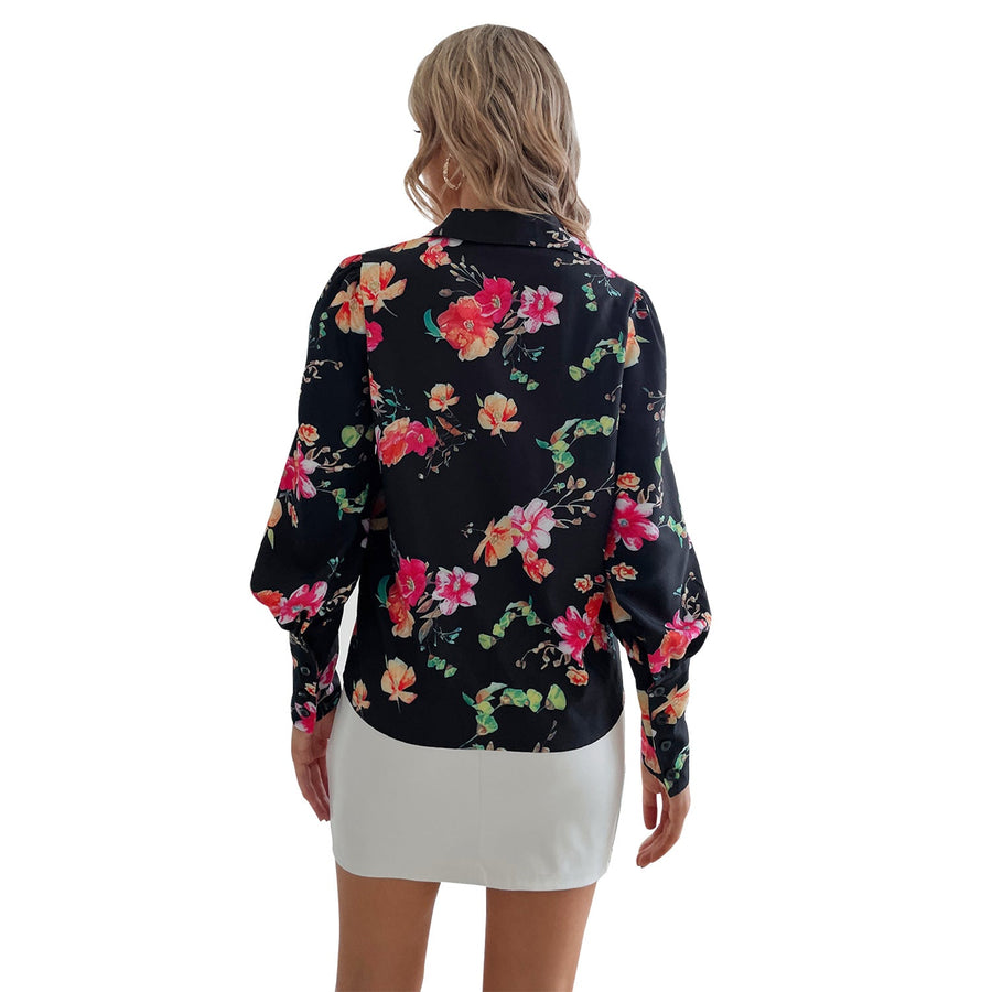 Damen elegante Bluse mit floralen Mustern und Puffärmeln