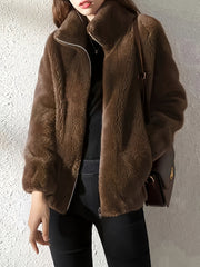 Damen Fleece-Jacke mit hohem Kragen und praktischem Reißverschluss