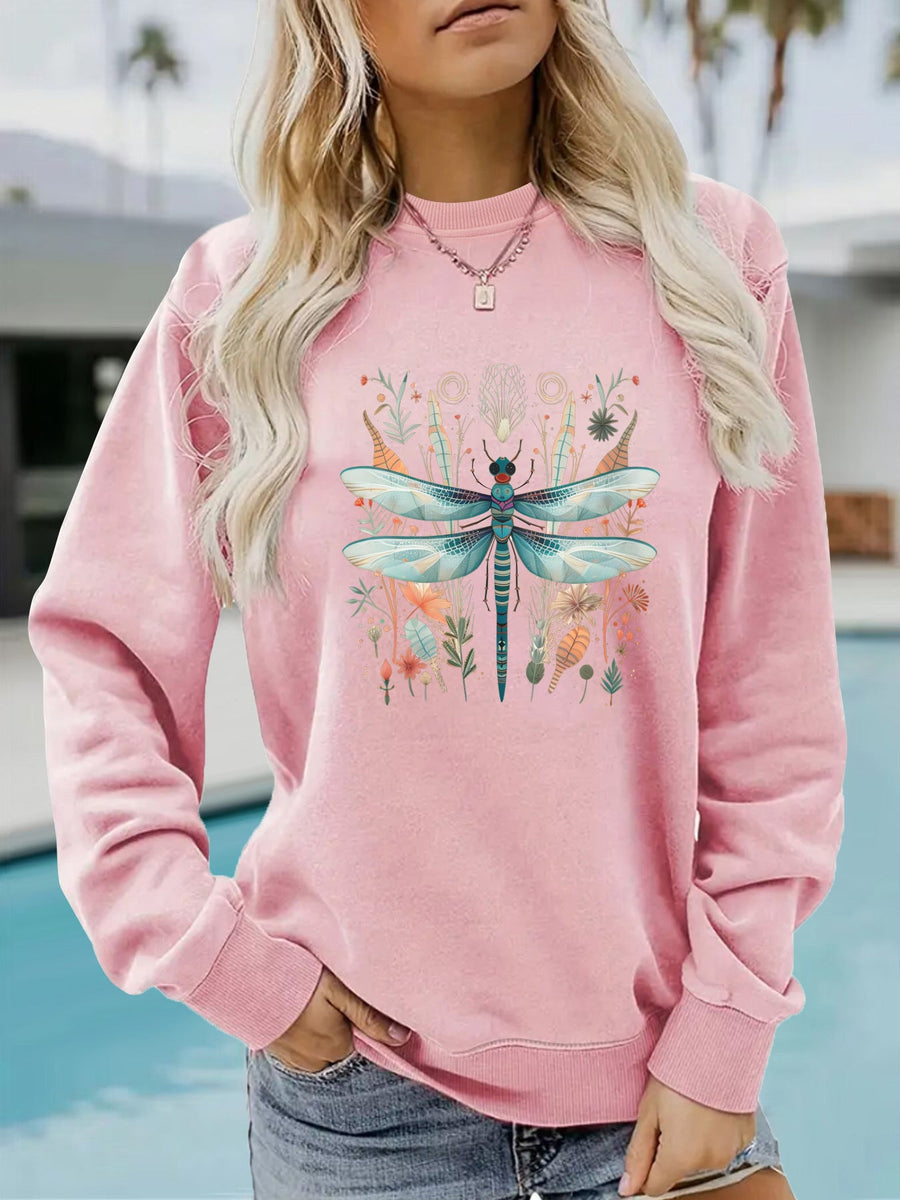Damen Sweatshirt mit einzigartigem Libellen-Print und botanischem Design