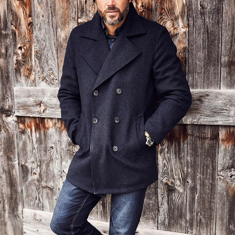 Herren eleganter Wollmantel mit doppelter Knopfleiste und praktischem Innenfutter Aliams