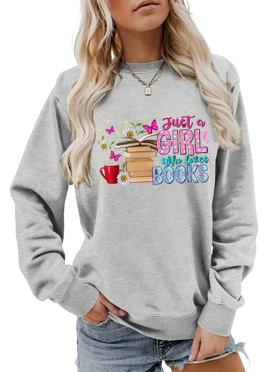 Damen Sweatshirt mit auffälligem Buchmotiv und lässiger Passform