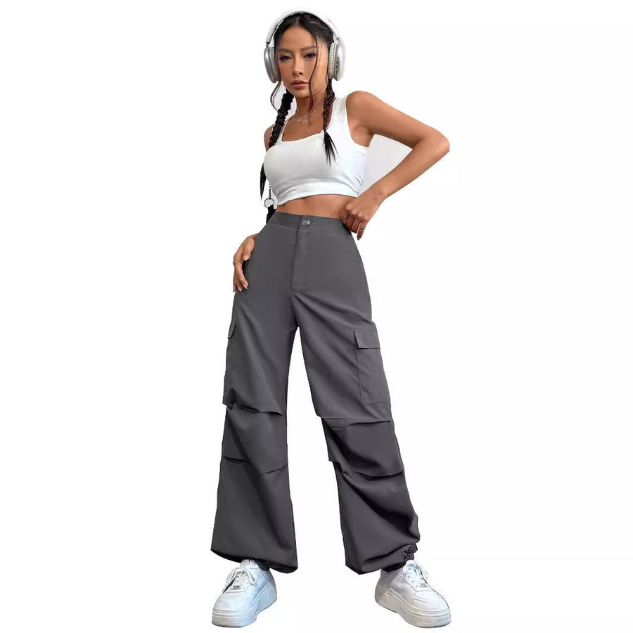 Damen Cargo-Hose mit hohem Bund und seitlichen Taschen