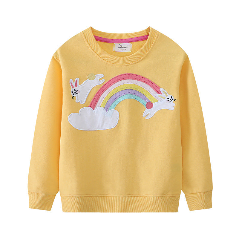 Mädchen Sweatshirt mit buntem Regenbogen und Hasenmotiv Drune
