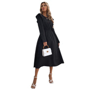 Damen elegantes Maxikleid mit Rüschendetails und elastischem Taillenbund