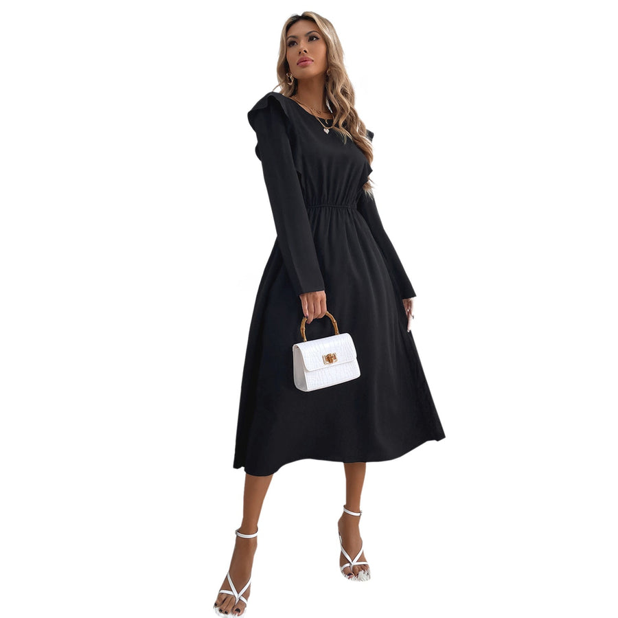 Damen elegantes Maxikleid mit Rüschendetails und elastischem Taillenbund