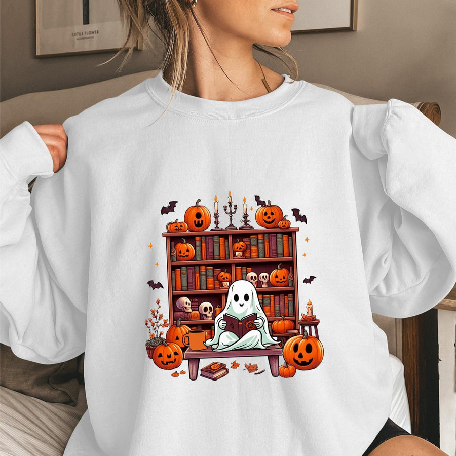 Damen Sweatshirt mit herbstlichem Gruselmotiv und lässigen Puffärmeln