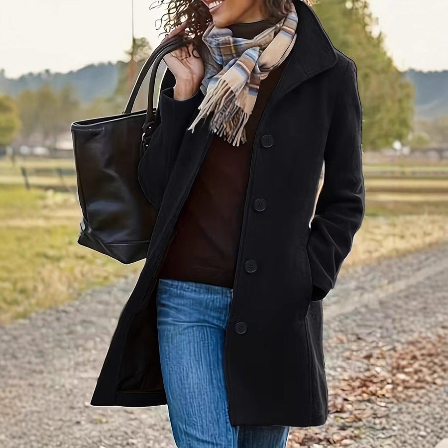 Damen elegante Wollmantel mit modernem Kragen und praktischen Taschen