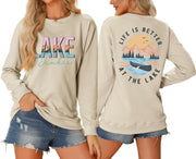 Damen Langarmshirt mit kreativem Lake-Motiv und lässiger Passform