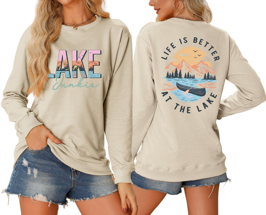 Damen Langarmshirt mit kreativem Lake-Motiv und lässiger Passform