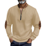 Herren eleganter Pullover mit Stehkragen und modischen Ledereinsätzen Aliams