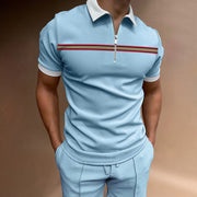 Herren lässiges Kurzarmpoloshirt mit Reißverschluss und sportlichem Streifenmuster Aliams