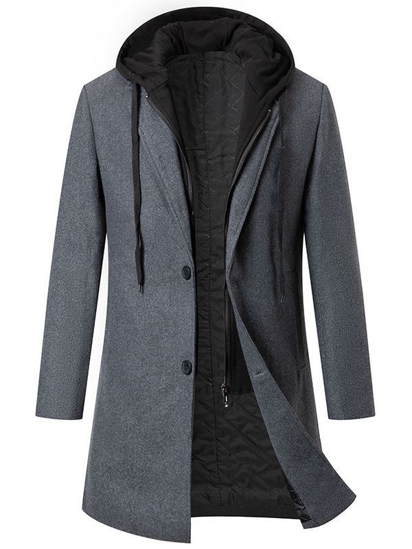 Herren eleganter Melton-Mantel mit abnehmbarer Kapuze und praktischen Taschen Aliams