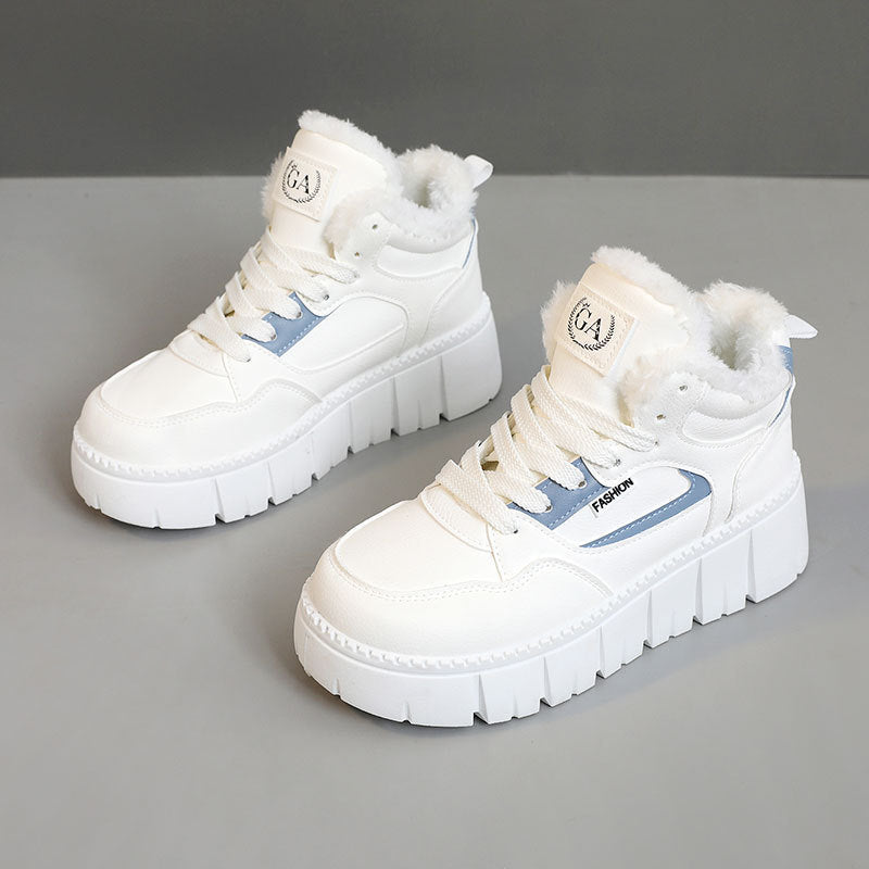 Damen High-Top Sneakers mit kuscheligem Fleece-Innenfutter und trendiger Plateausohle