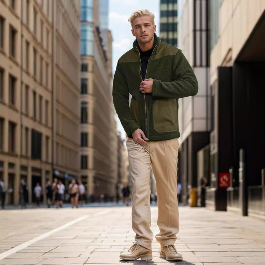 Herren modische Übergangsjacke mit Teddyfell-Futter und praktischen Taschen Aliams
