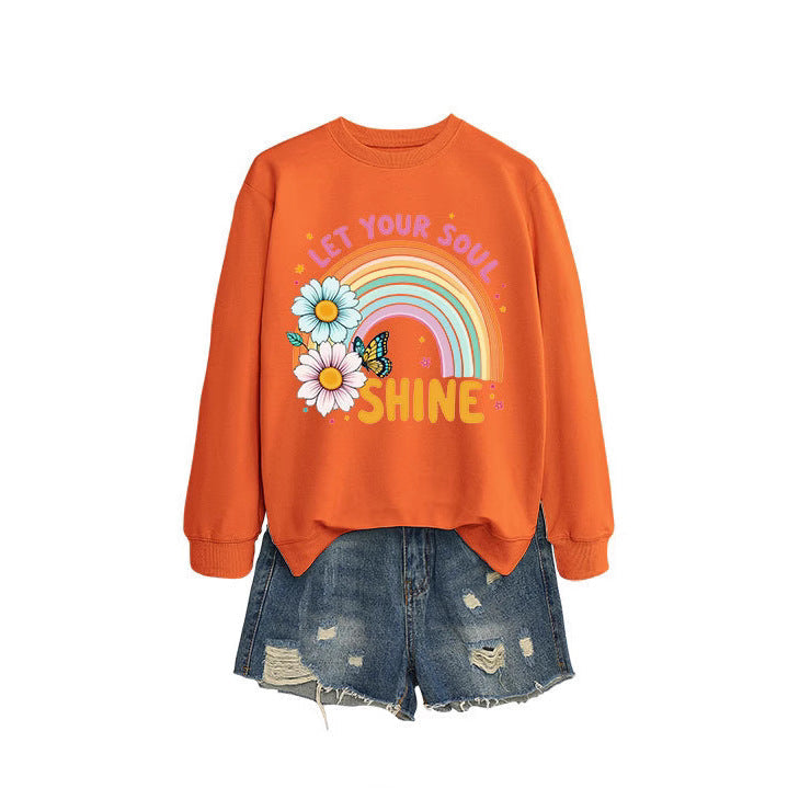 Damen Sweatshirt mit buntem Farbverlauf und floralem Grafikdesign