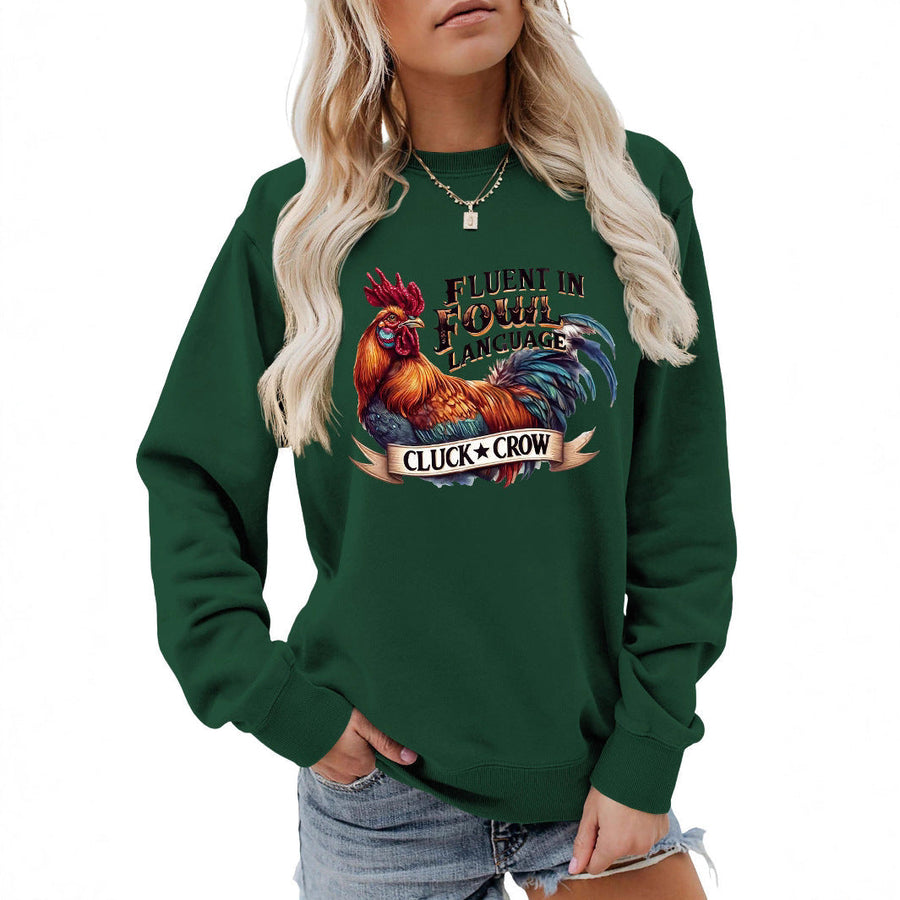 Damen Sweatshirt mit humorvollem Hühnermotiv und bequemer Passform