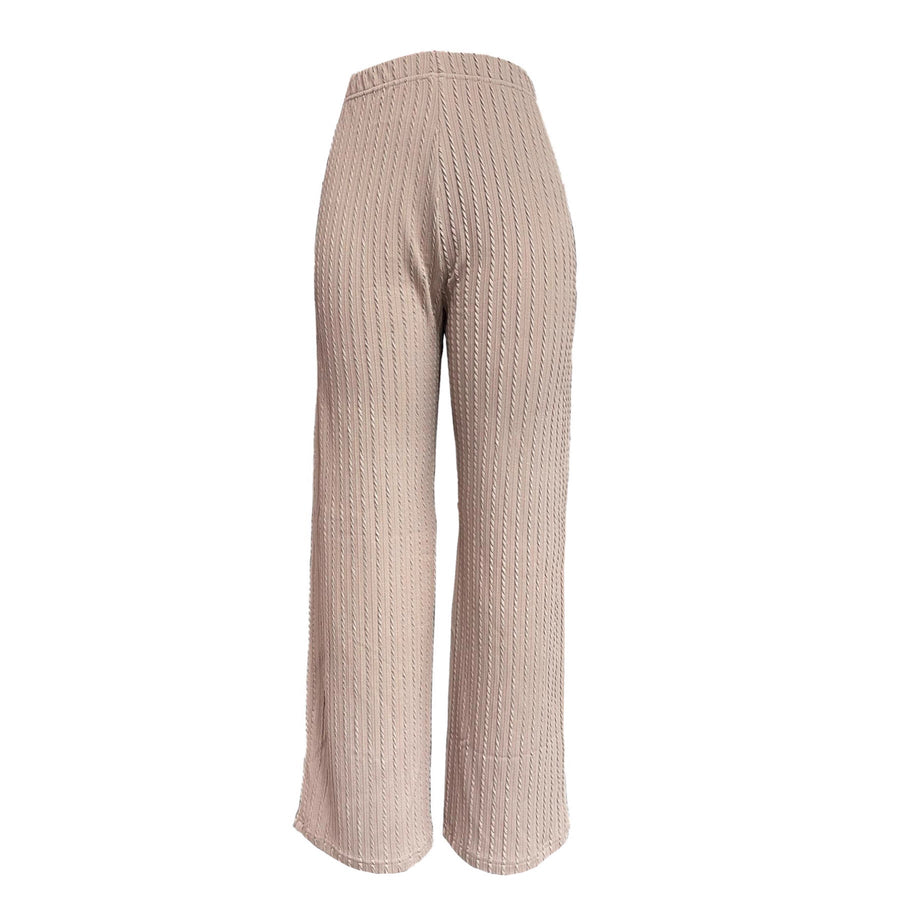 Damen weite Rippstrick-Hose mit hohem Bund und seitlichen Eingrifftaschen