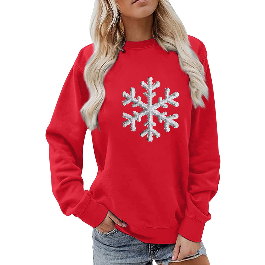Damen Sweatshirt mit funkelndem Schneeflockenmotiv und lässigem Schnitt
