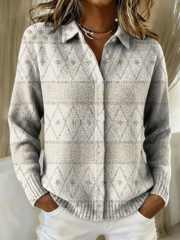 Mona™ – Elegante Strickbluse mit Rautenmuster, weichem Hoodie-Material