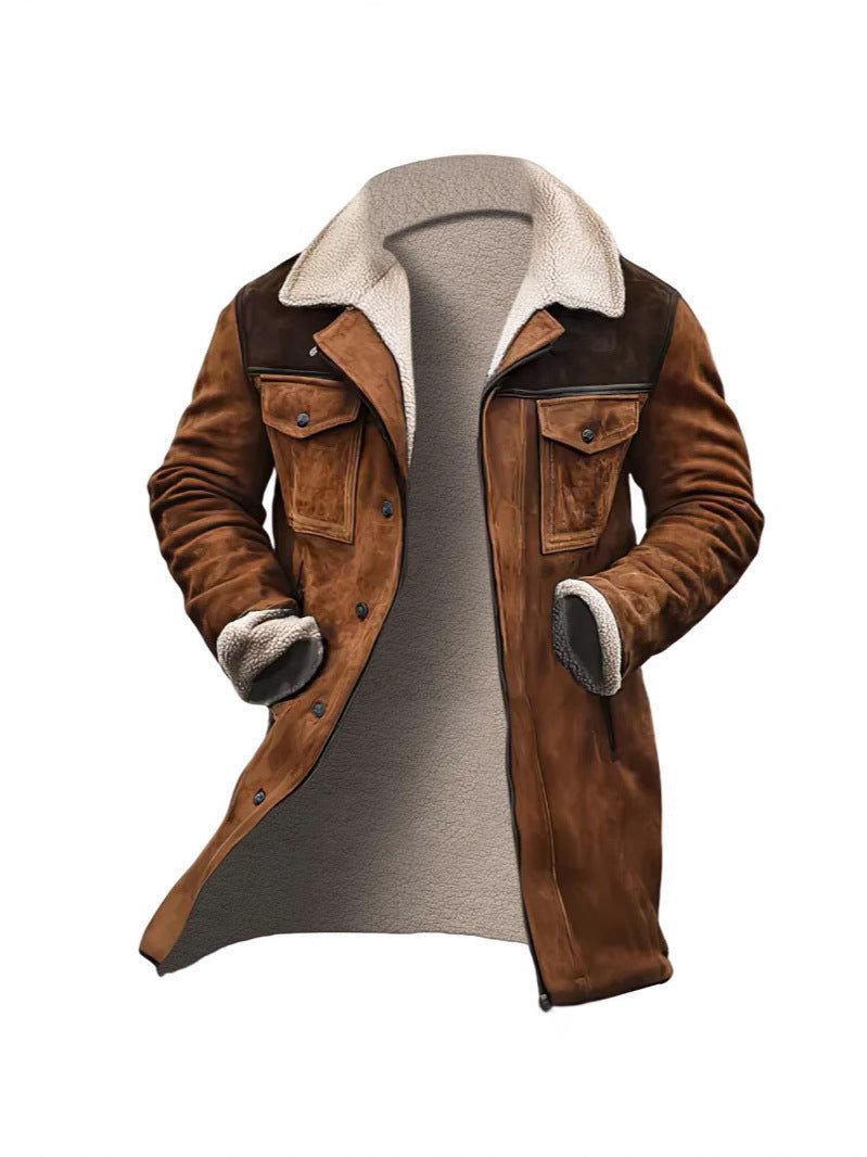 Herren stylische Lammfell-Bomberjacke mit warmem Teddyfell-Futter Aliams