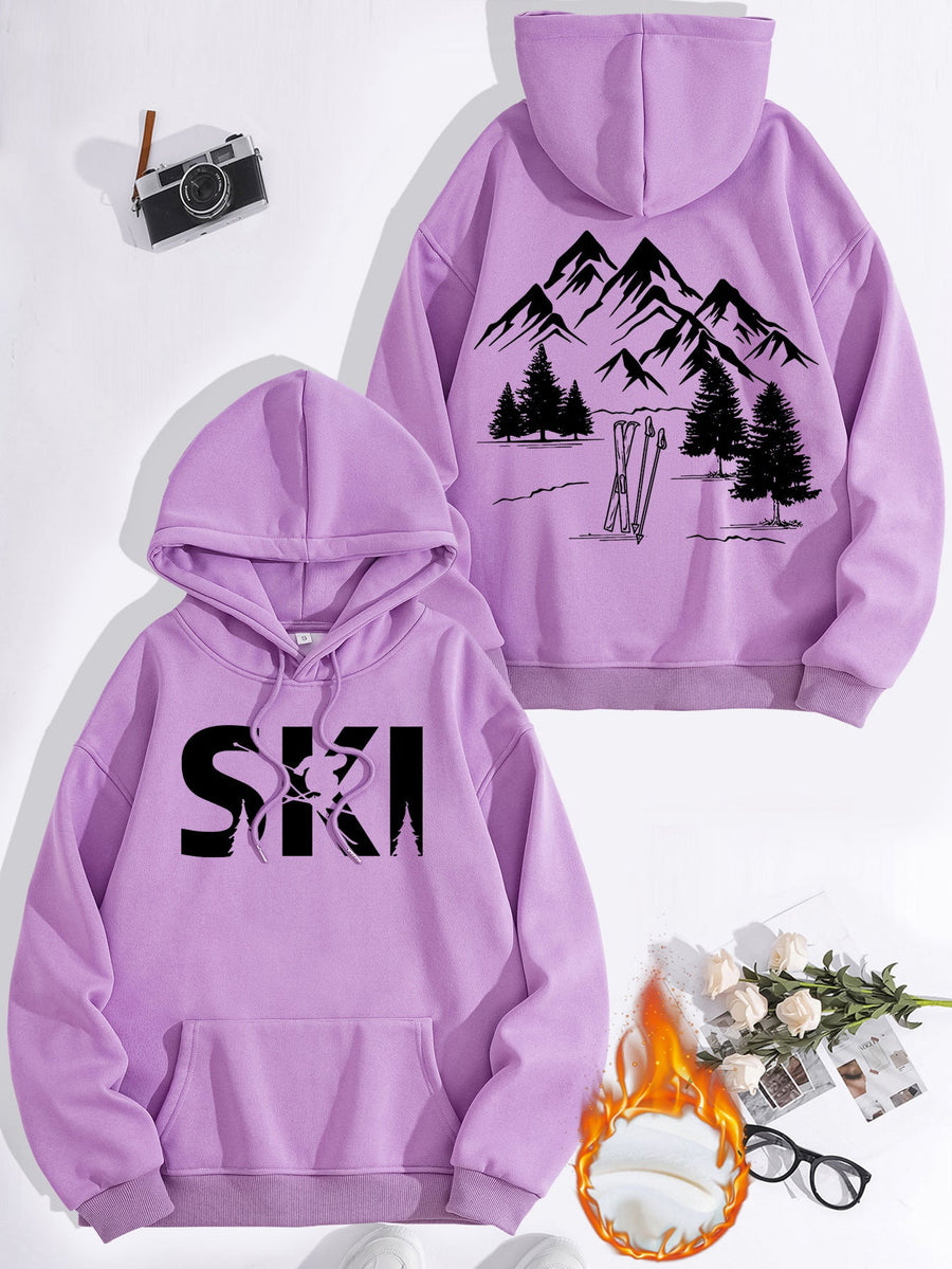 Damen Kapuzenpullover mit kunstvollem Ski-Design und gemütlicher Passform