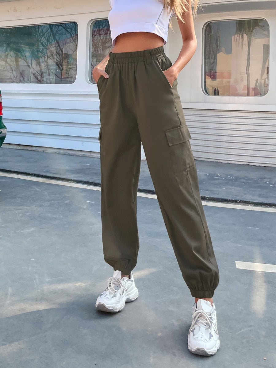 Damen elegante Cargo-Hose mit elastischem Bund und praktischen Seitentaschen