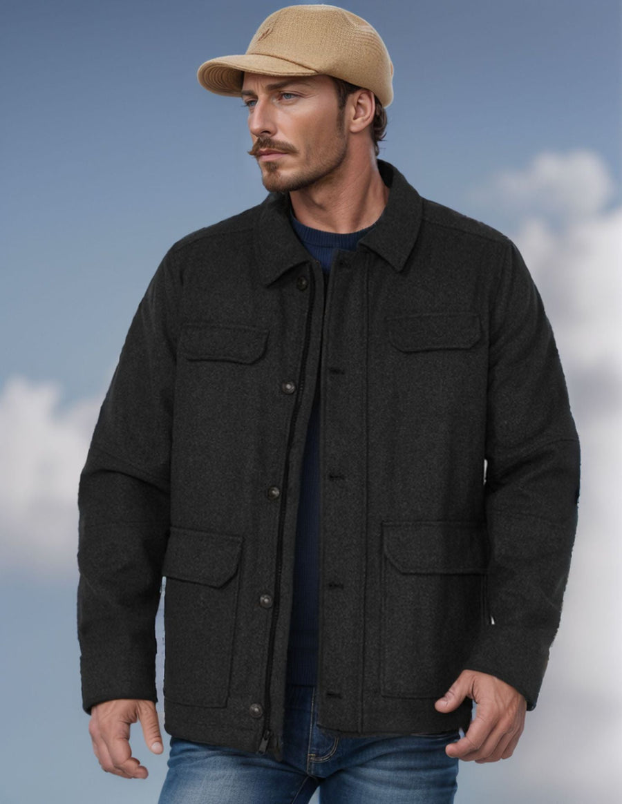 Herren lässige Wolljacke mit praktischen Brusttaschen Aliams