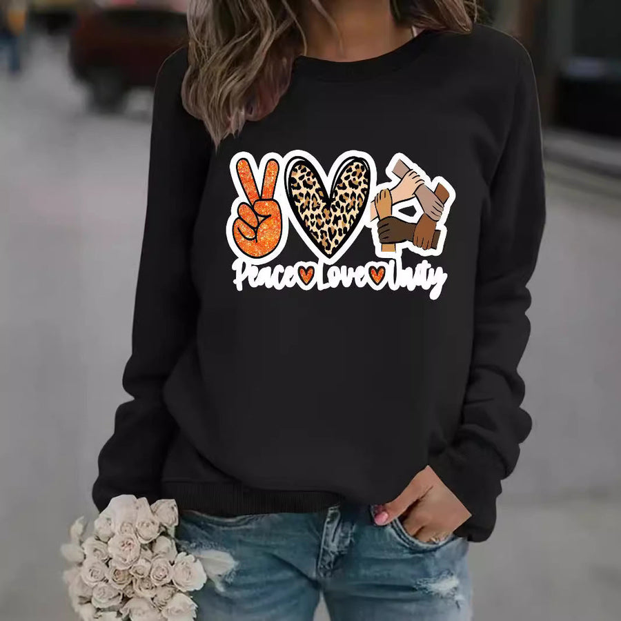 Damen Sweatshirt mit kreativem Peace, Love & Unity Motiv