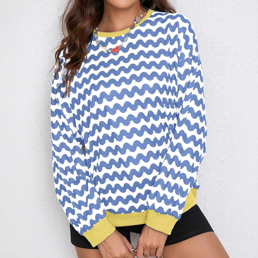 Damen farbenfrohes Sweatshirt mit Wellenmuster und sportlichem Schnitt