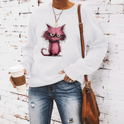 Damen Sweatshirt mit kreativem Katzenmotiv