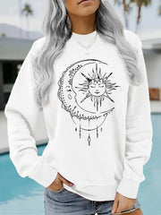 Damen Sweatshirt mit künstlerischem Sonnen- und Mondmotiv
