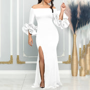 Ulyana- Damen Abendkleid mit schulterfreier Silhouette und Ärmeln