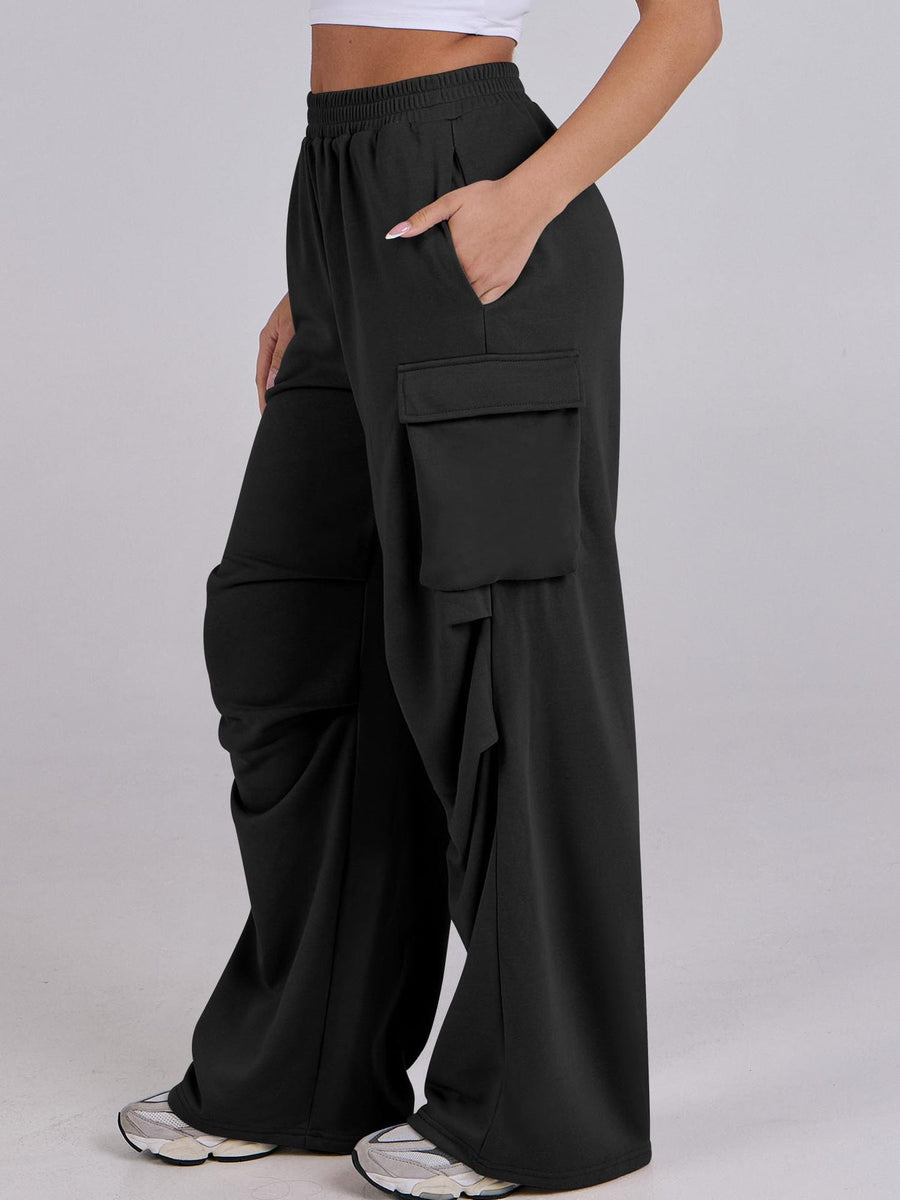 Damen lässige Cargo-Hose mit elastischem Bund und weiten Beinen