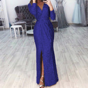 Damen langes Abendkleid mit elegantem Wickelschnitt und Schlitz