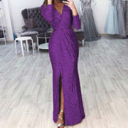 Damen langes Abendkleid mit elegantem Wickelschnitt und Schlitz