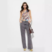 Damen Flared Jeans mit hohem Bund und detaillierten Nähten