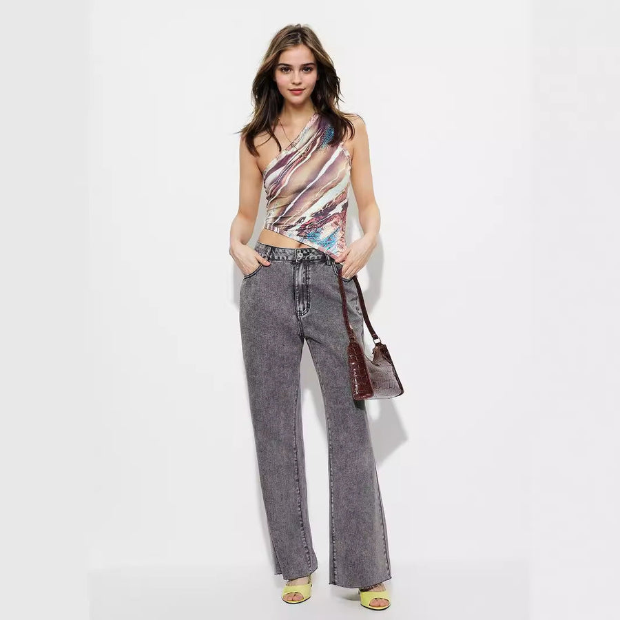 Damen Flared Jeans mit hohem Bund und detaillierten Nähten